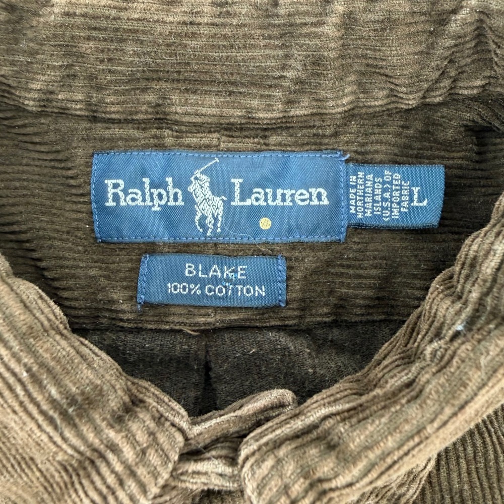 Ralph Lauren Mens Large Blake Corduroy Button Down Shirt Brown Long Sleeve Pony - Picture 4 of 10